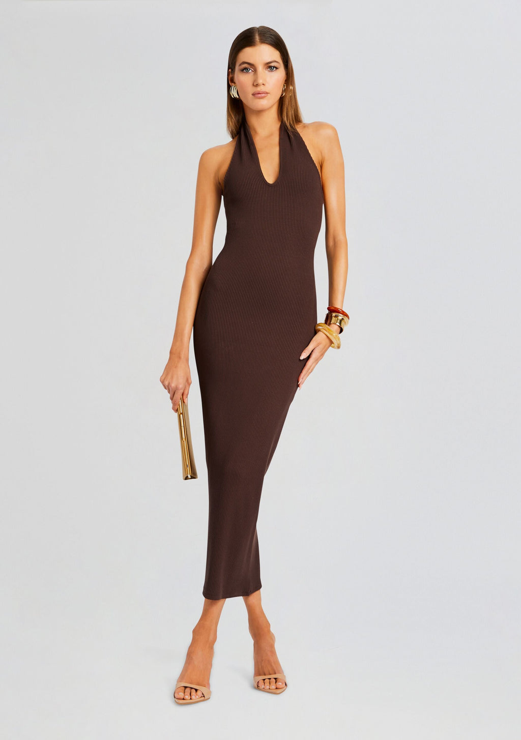 Lozza Halter Neck Maxi Dress by Sans Faff in Brown, product image 5