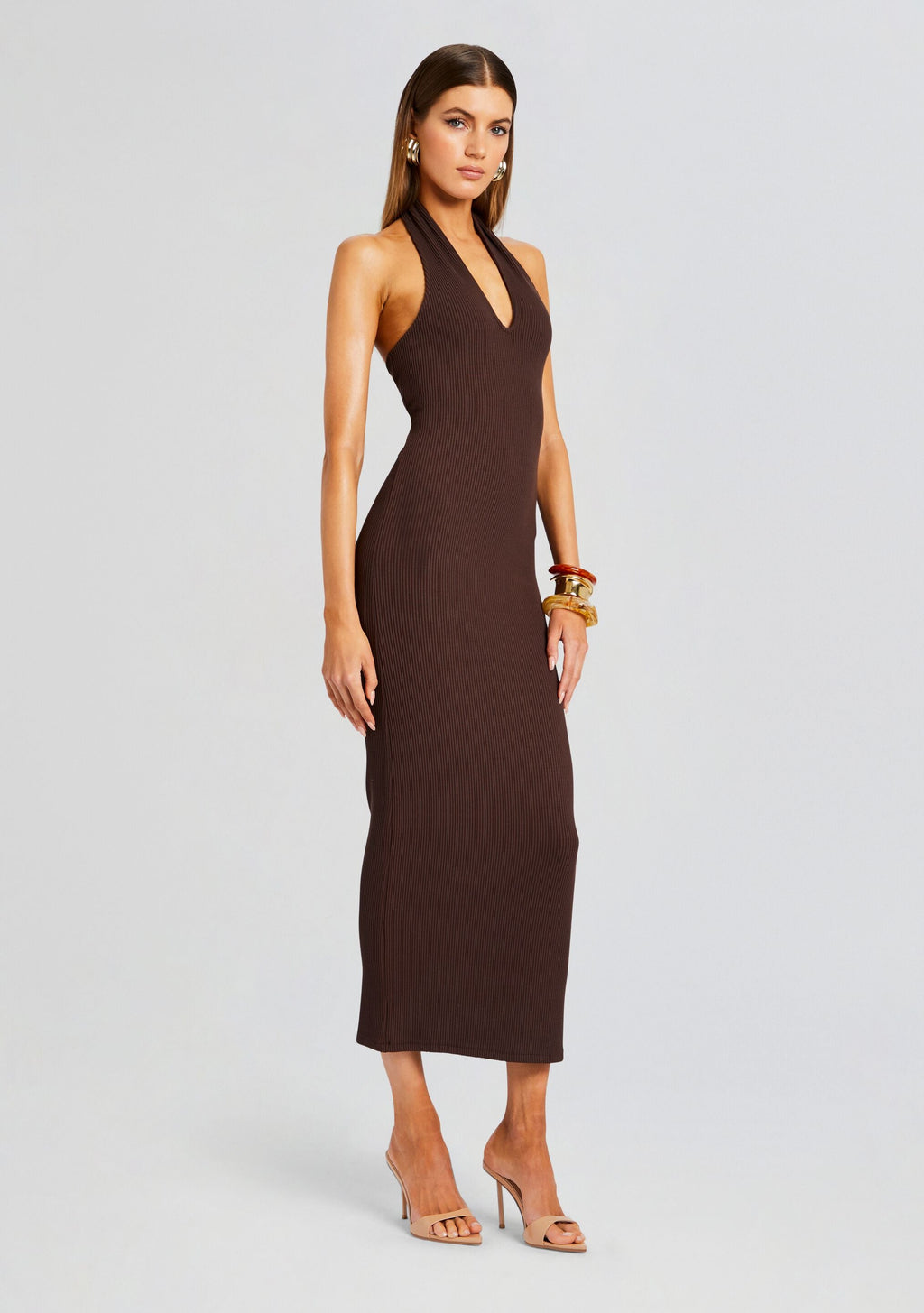 Lozza Halter Neck Maxi Dress by Sans Faff in Brown, product image 3