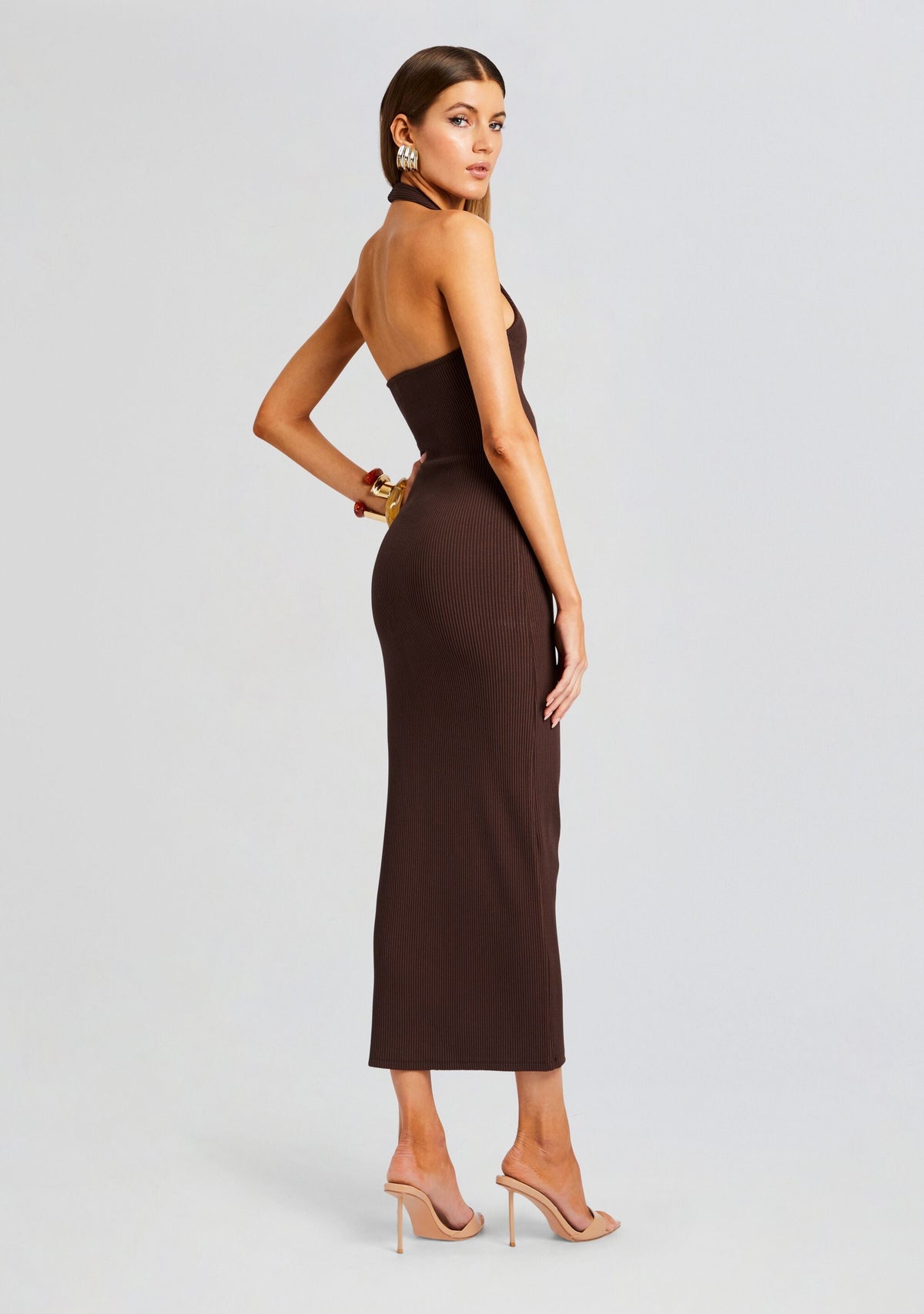 Lozza Halter Neck Maxi Dress by Sans Faff in Brown, product image 4