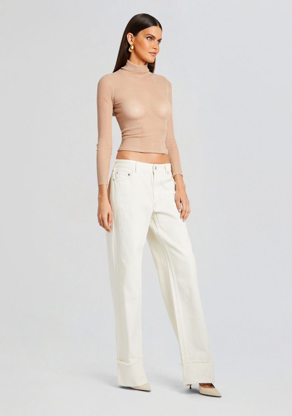 Margot Cuffed Boyfriend Jean by SEROYA in Off White, product image 3