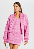 Morgana Embellished Leather Jacket by retrofête in Begonia Pink, product image 1