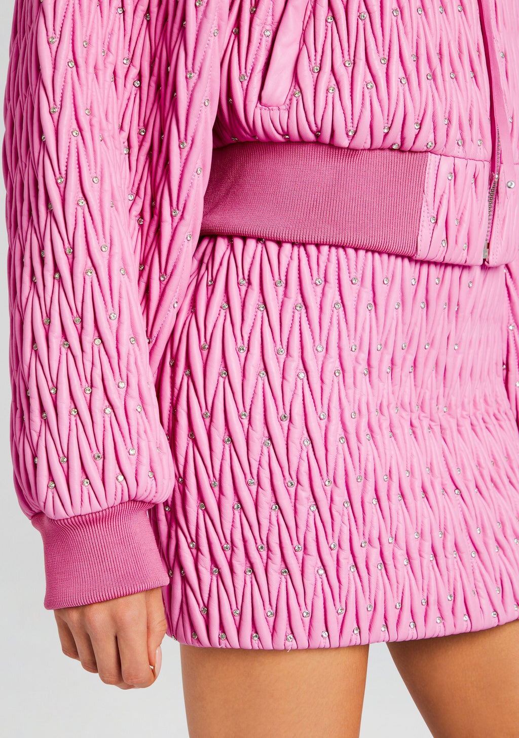 Morgana Embellished Leather Jacket by retrofête in Begonia Pink, product image 2
