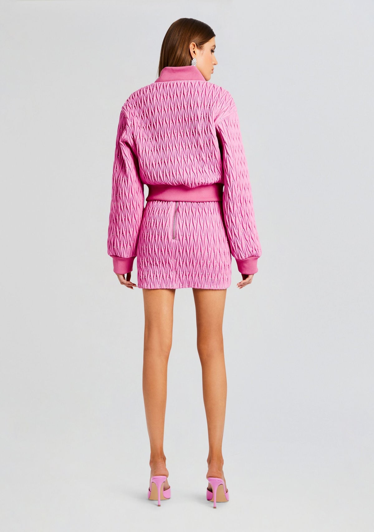 Morgana Embellished Leather Jacket by retrofête in Begonia Pink, product image 4