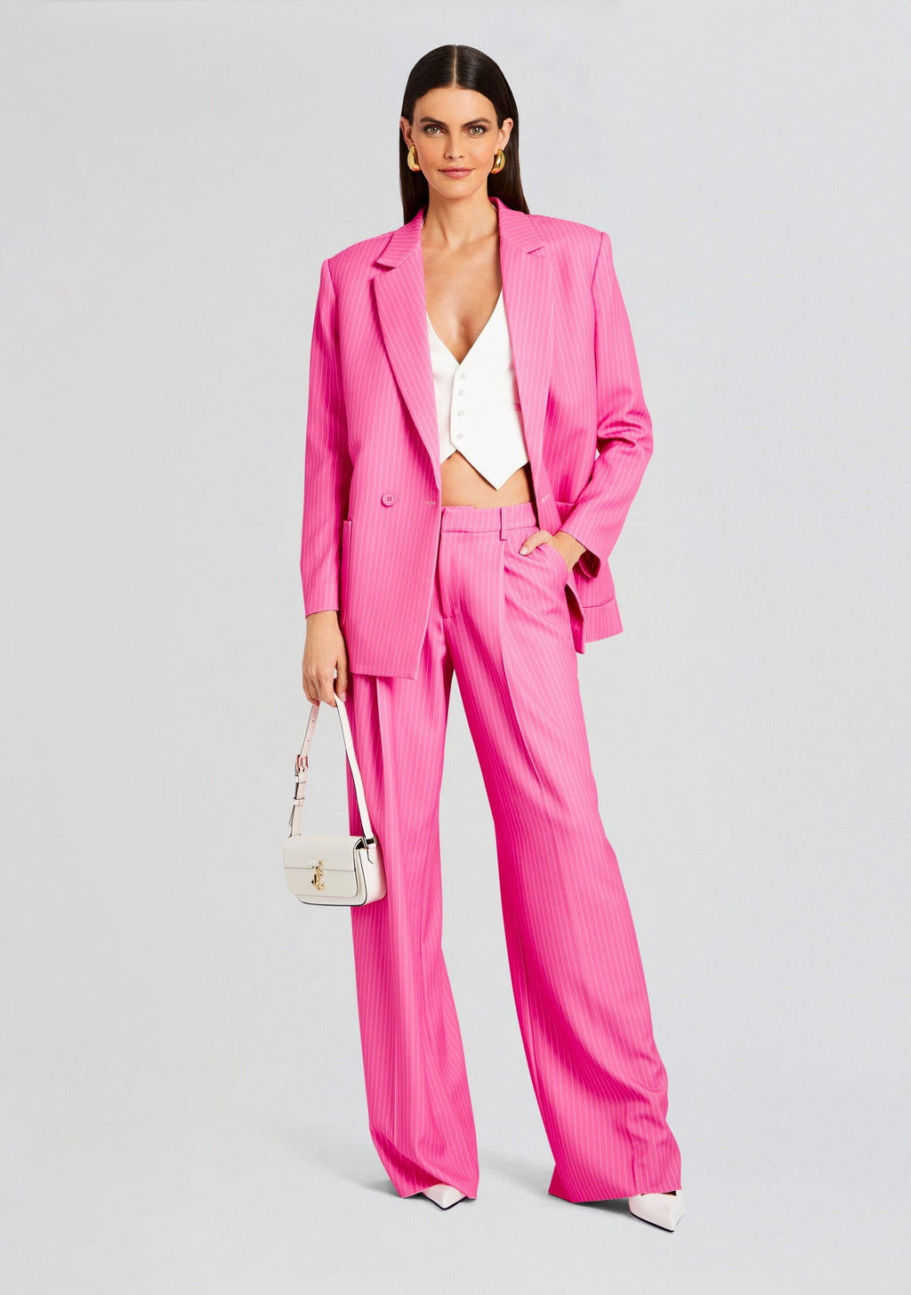 Natasha Blazer by SEROYA in Pink/White Stripe, product image 2