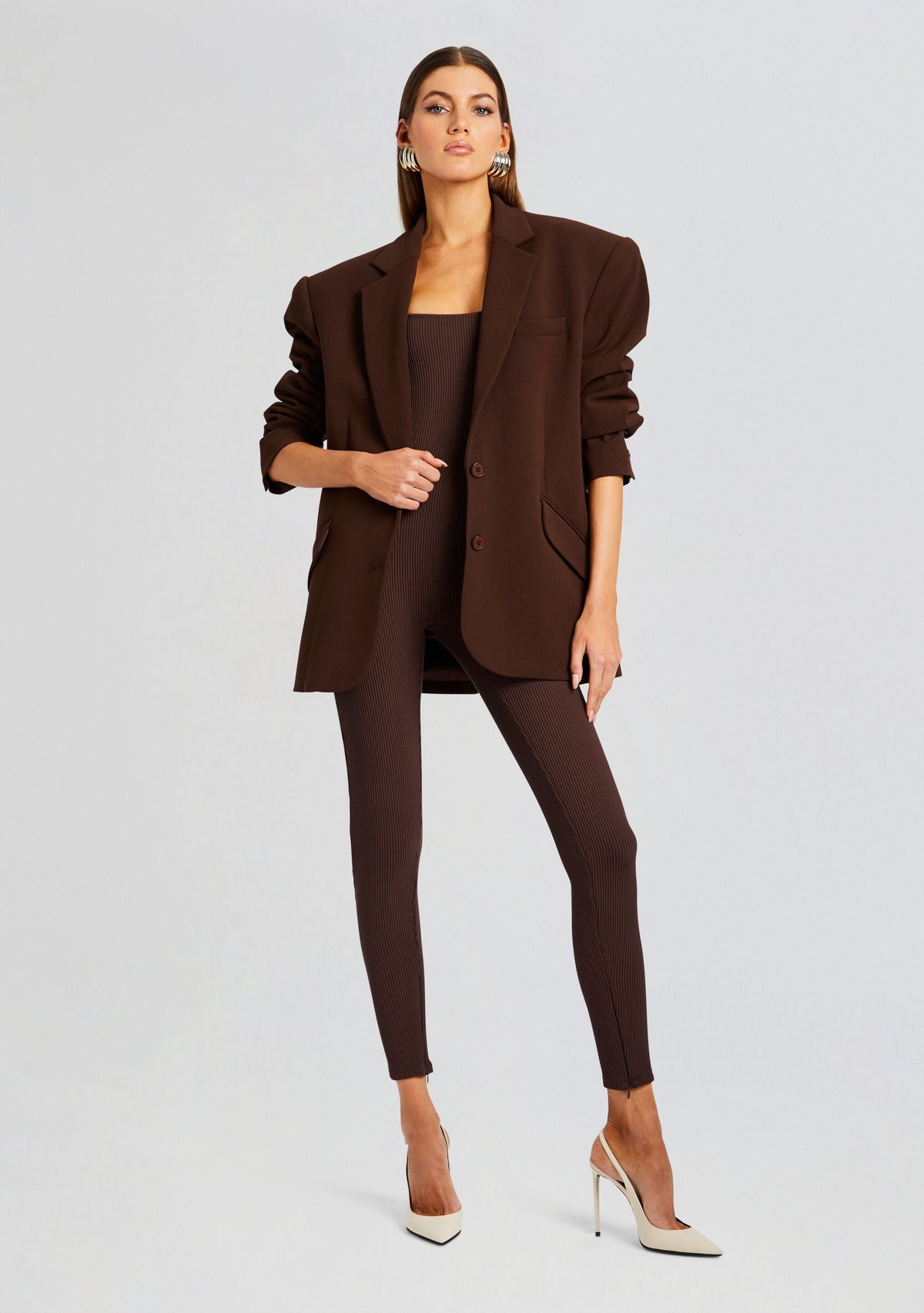 Sabrina Sleeveless Enviro Rib Catsuit by Sans Faff in Brown, product image 2