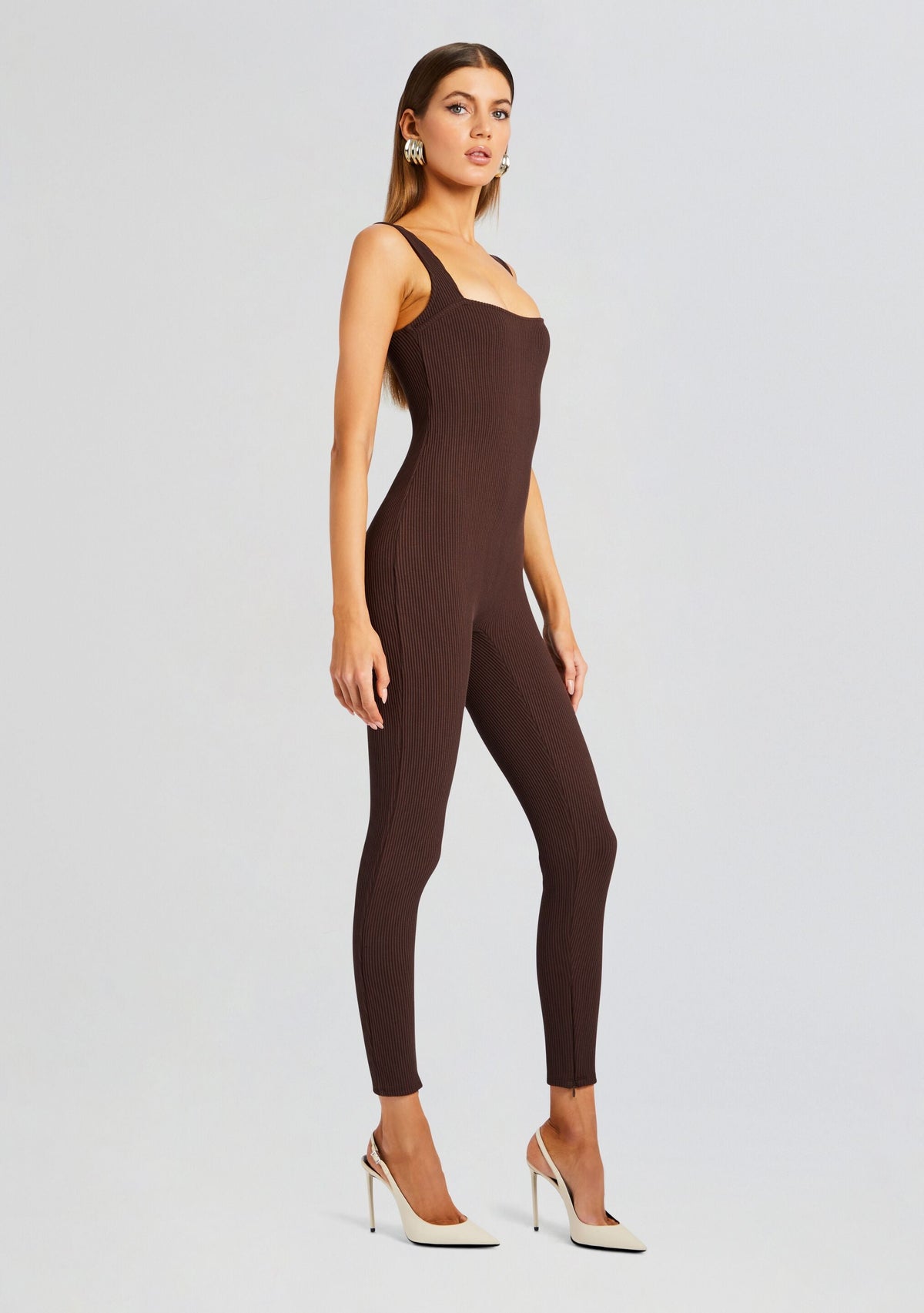 Sabrina Sleeveless Enviro Rib Catsuit by Sans Faff in Brown, product image 3