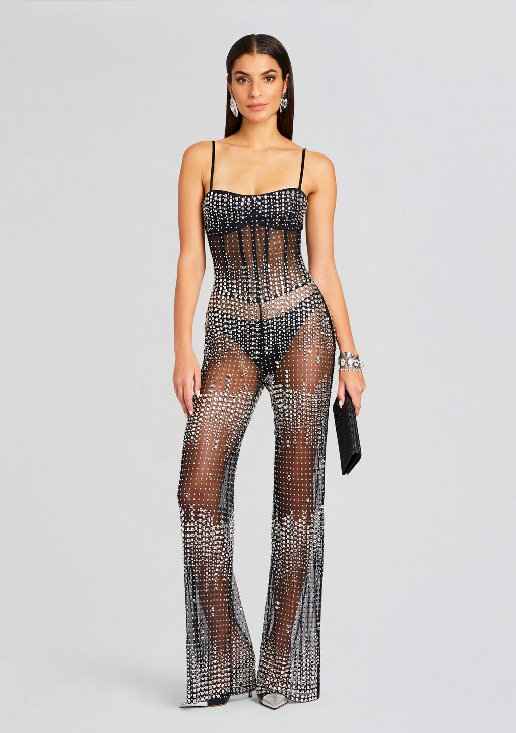 Adelynne Sequin Jumpsuit by retrofête in Black/Silver, product image 1
