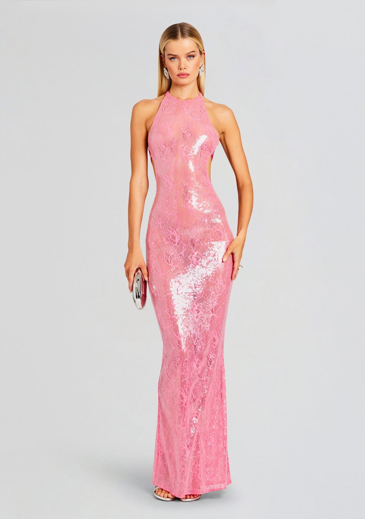 Shivonne Sequin Lace Dress by retrofête in Paradise Pink, product image 5