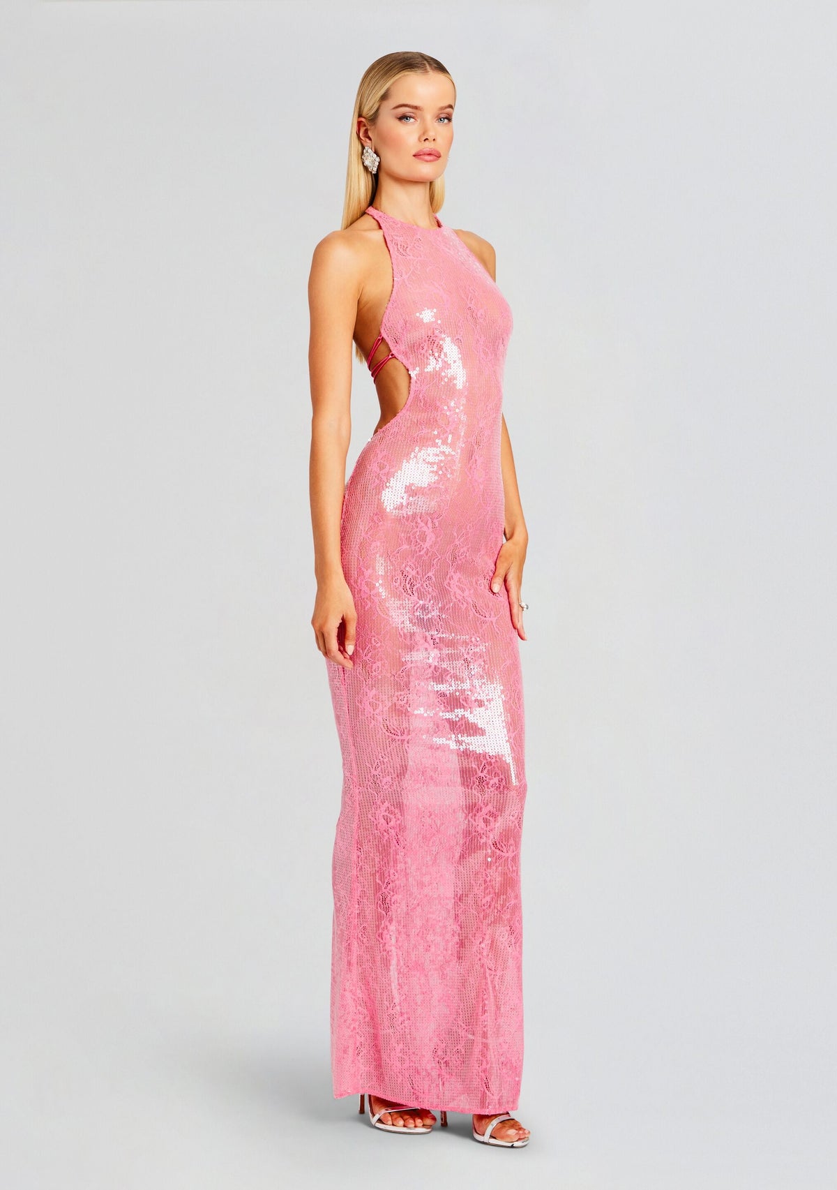 Shivonne Sequin Lace Dress by retrofête in Paradise Pink, product image 3