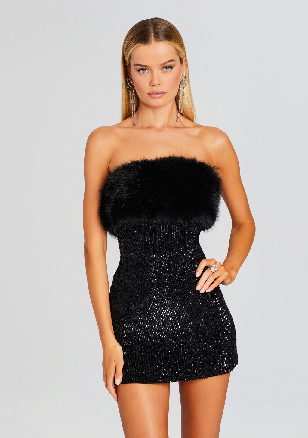 Torin Sequin Fur Dress by retrofête in Black Fur, product image 2