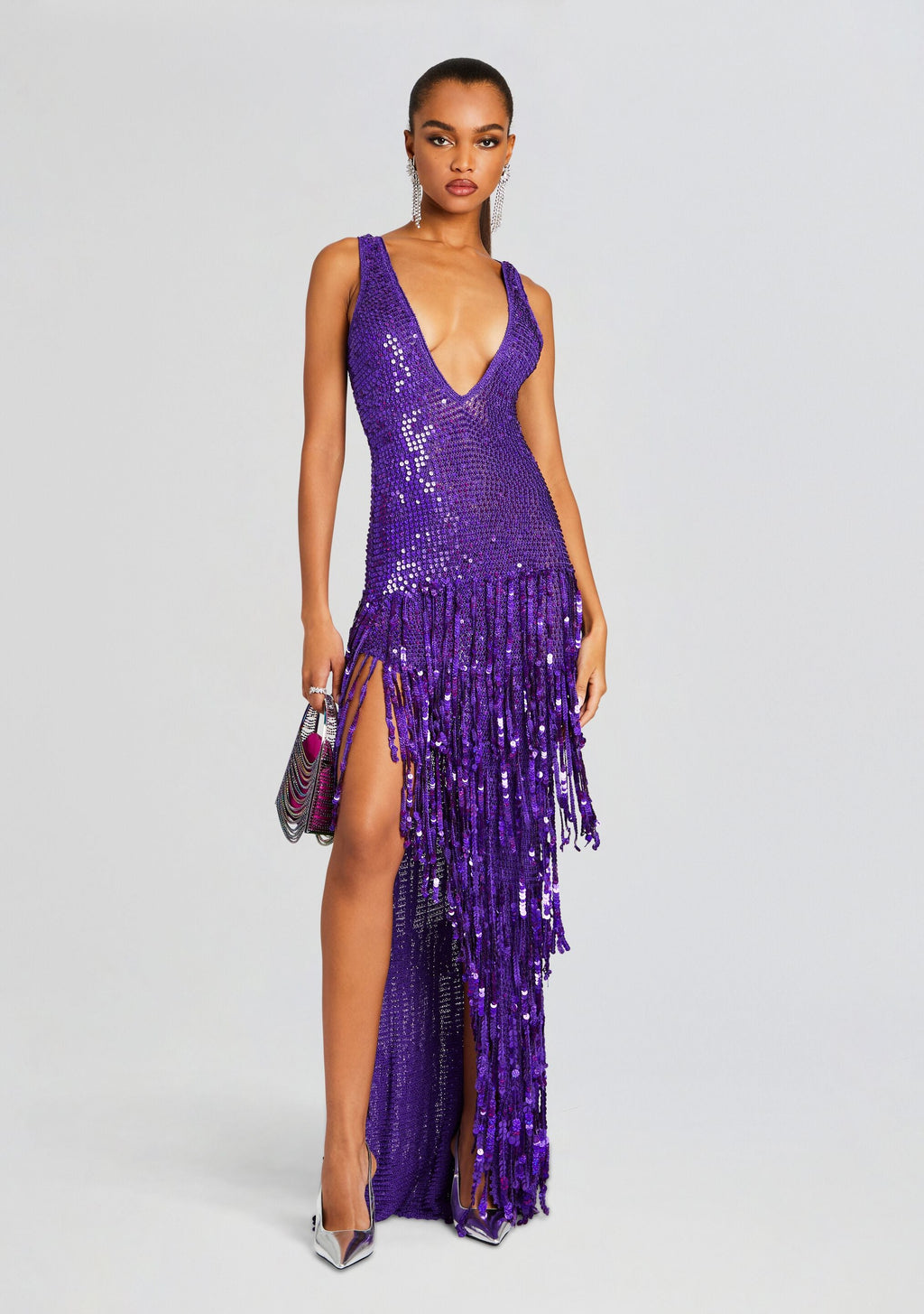 Libra Sequin Fringe Crochet Dress by retrofête in Amethyst, product image 1