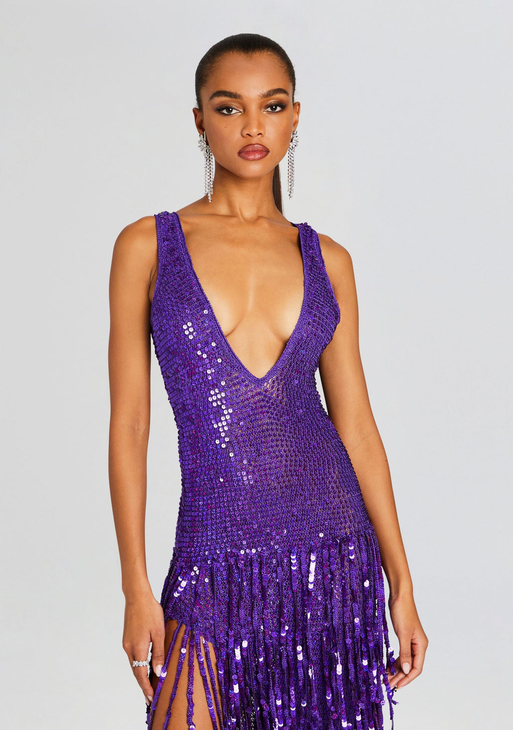 Libra Sequin Fringe Crochet Dress by retrofête in Amethyst, product image 5