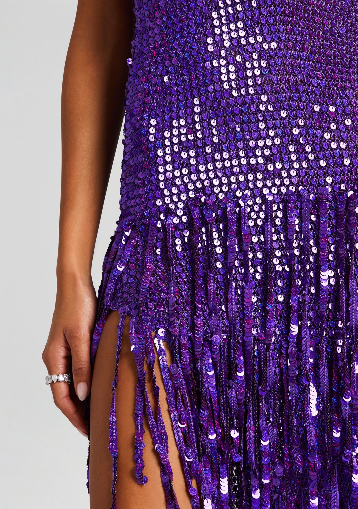 Libra Sequin Fringe Crochet Dress by retrofête in Amethyst, product image 2
