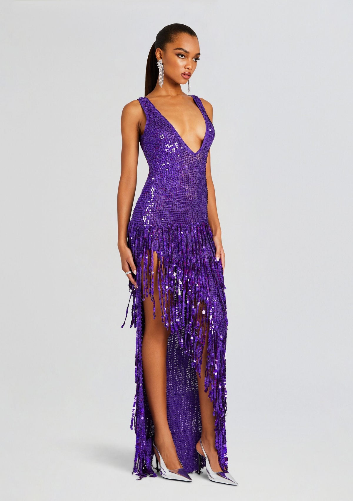 Libra Sequin Fringe Crochet Dress by retrofête in Amethyst, product image 3