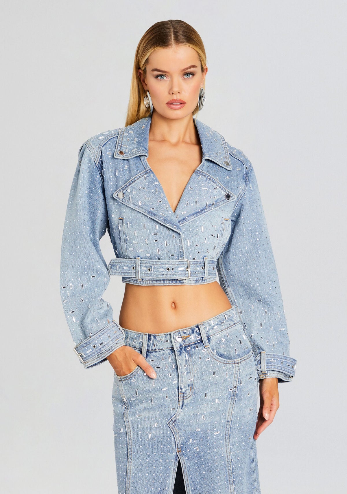 Marcie Embellished Denim Jacket by retrofête in Tresca, product image 1