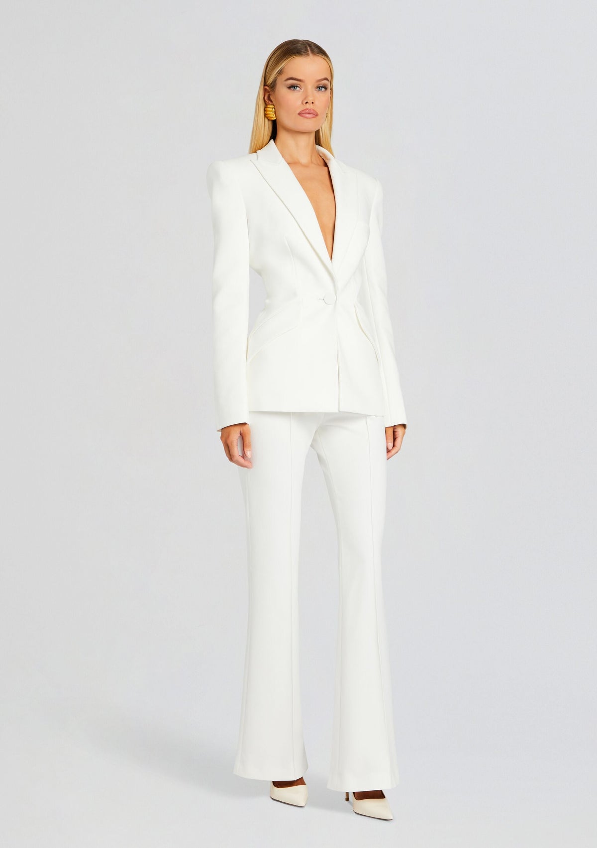 Lizzy Low Rise Flared Trousers by Sans Faff in White, product image 3