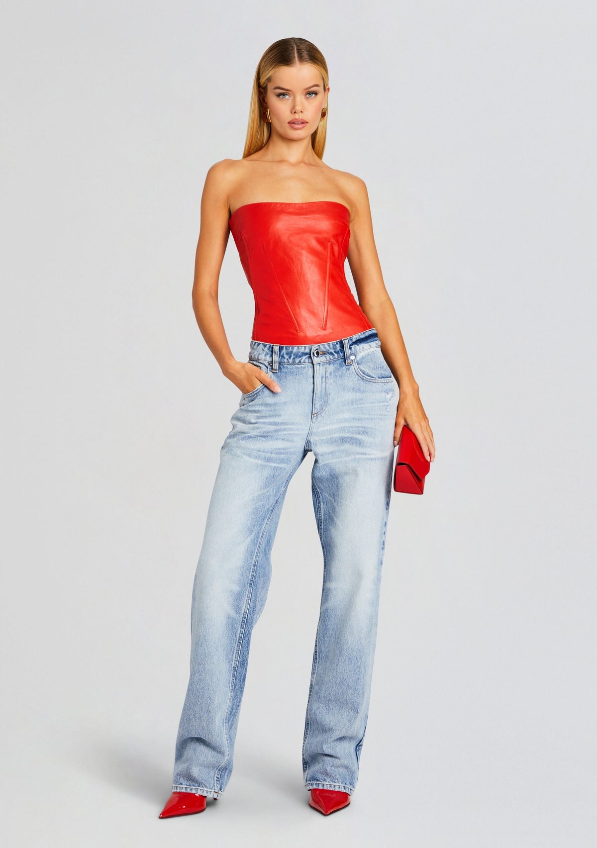 Veda Leather Top by retrofête in Fiery Red, product image 2