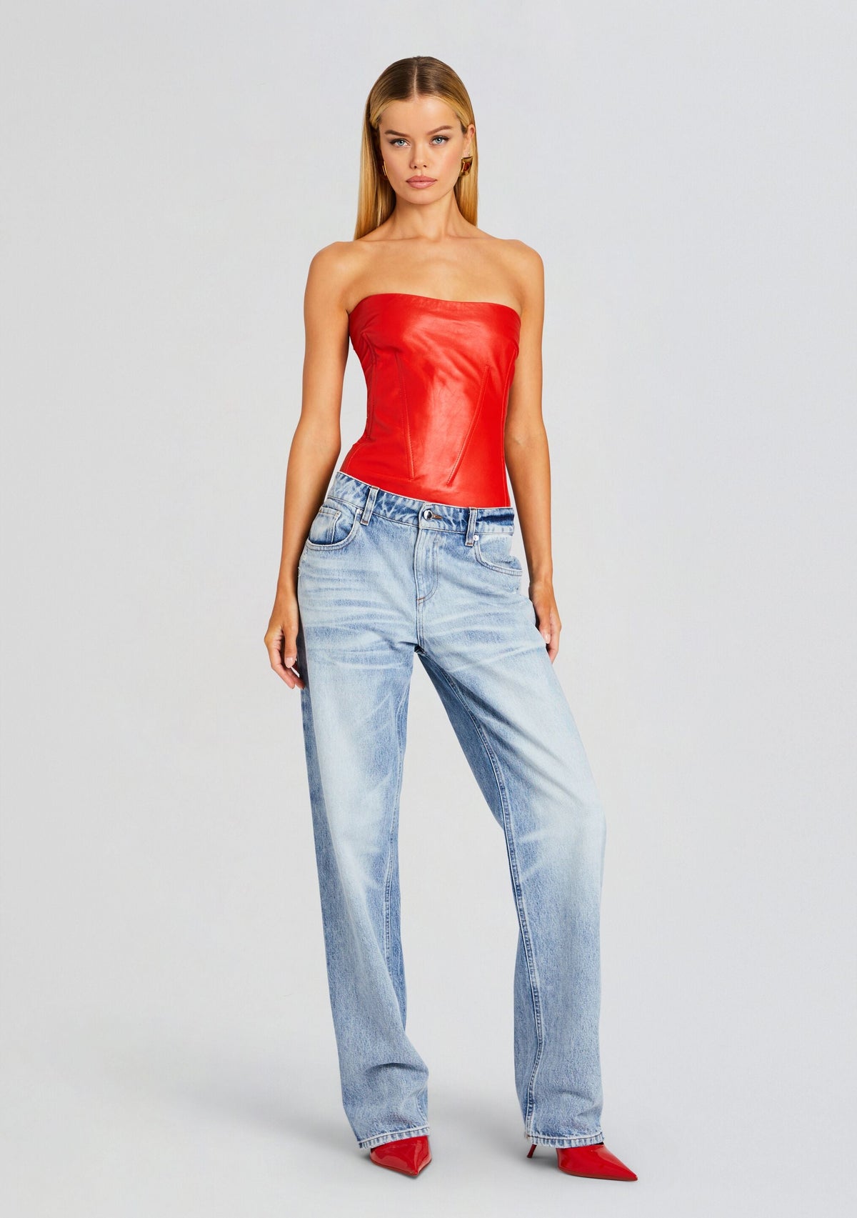 Veda Leather Top by retrofête in Fiery Red, product image 5