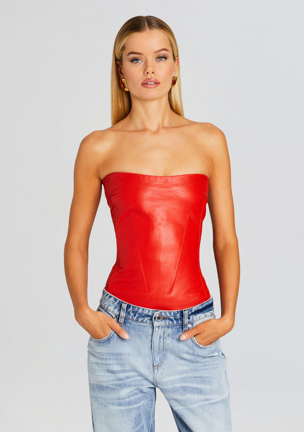 Veda Leather Top by retrofête in Fiery Red, product image 1