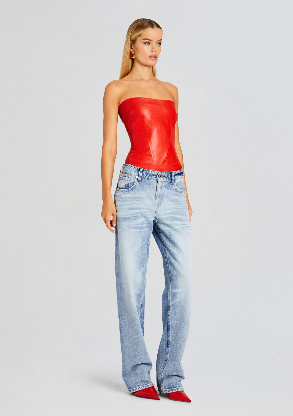 Veda Leather Top by retrofête in Fiery Red, product image 3