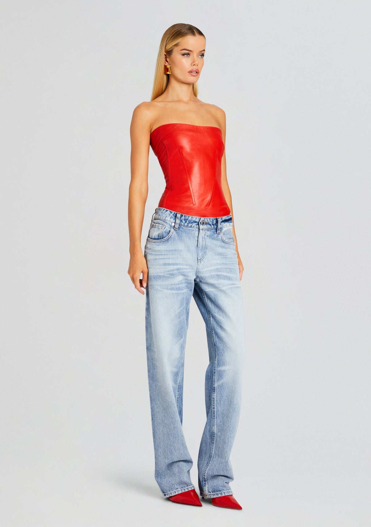 Veda Leather Top by retrofête in Fiery Red, product image 3