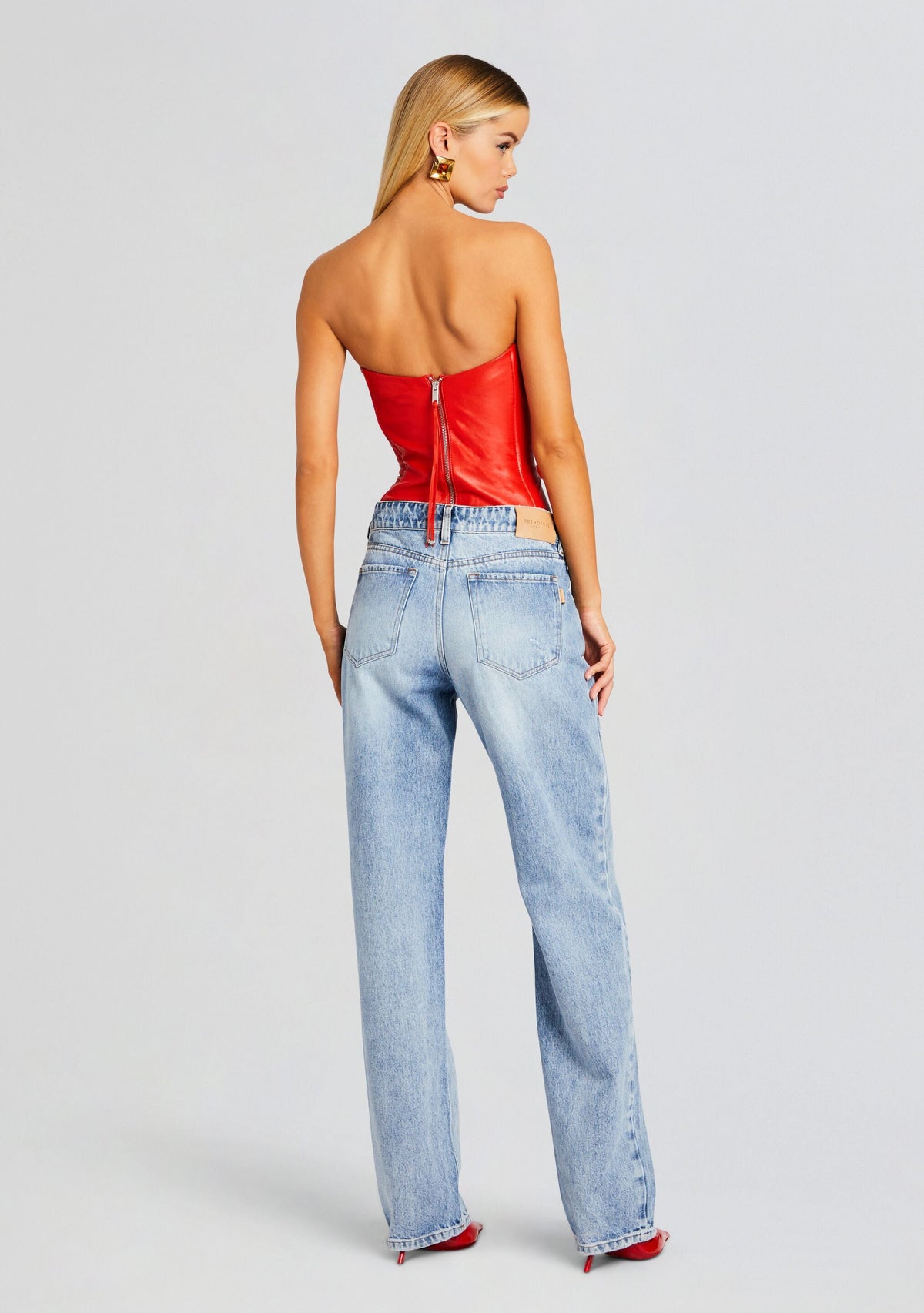 Veda Leather Top by retrofête in Fiery Red, product image 4
