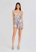 Alva Embellished Fringe Dress by retrofête in Mink Grey, product image 1