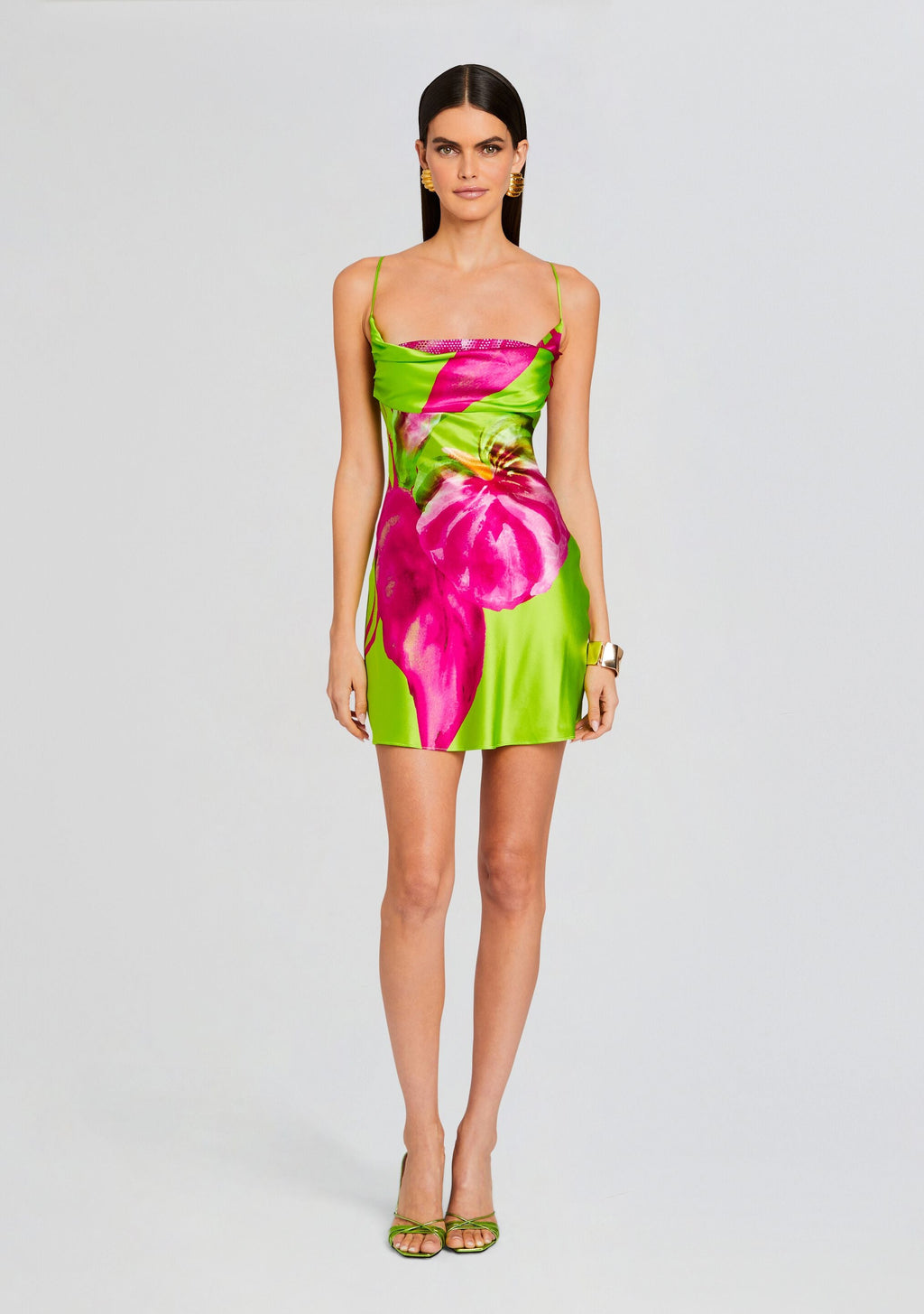 Azura Silk Dress by retrofête in Lime Anthurium, product image 1