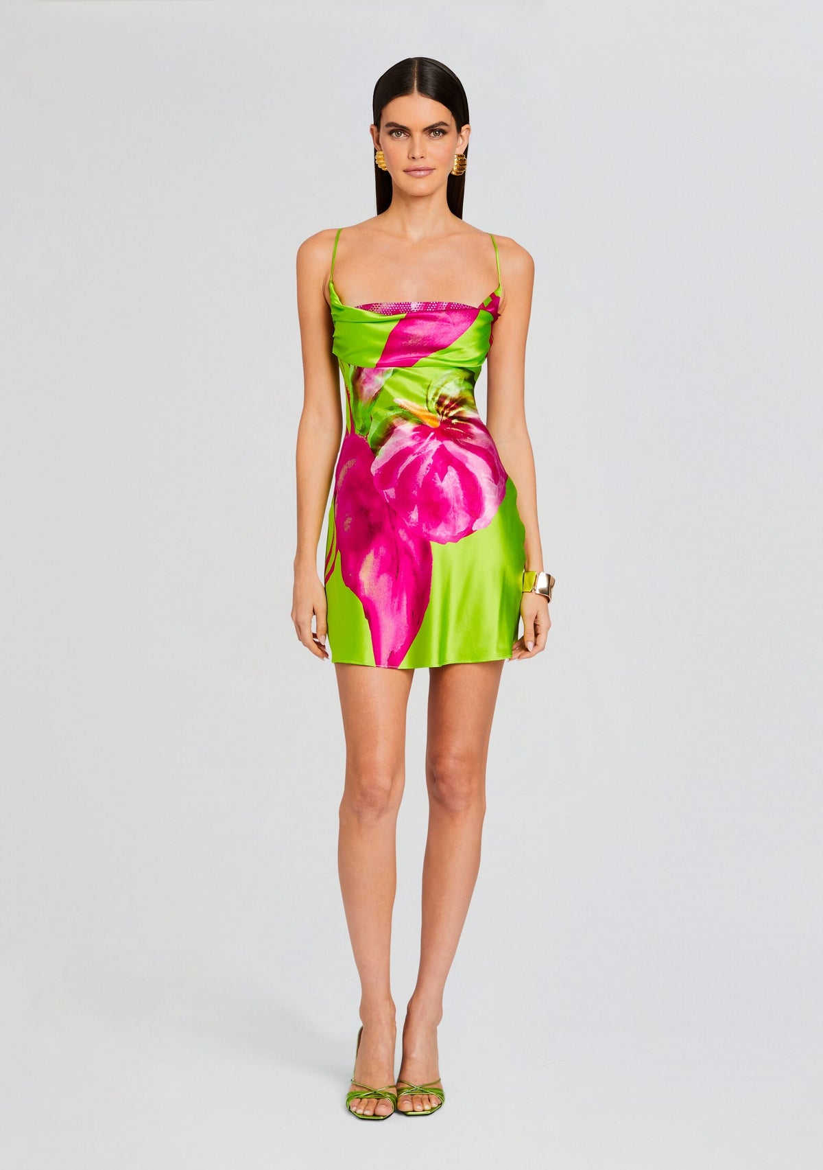 Azura Silk Dress by retrofête in Lime Anthurium, product image 1