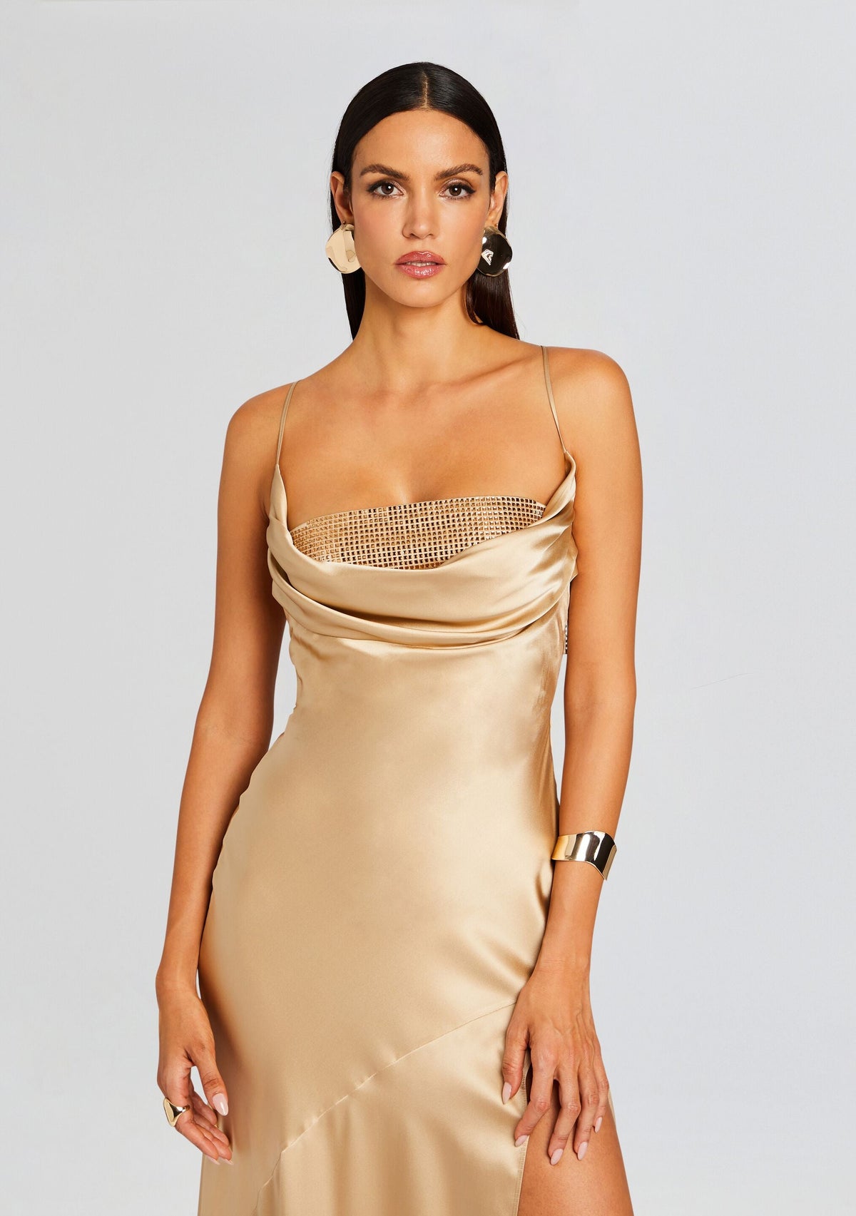 Emery Embellished Silk Dress by retrofête in Nude, product image 5