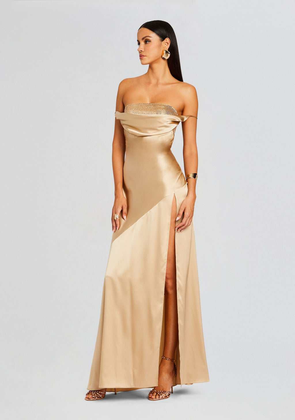 Emery Embellished Silk Dress by retrofête in Nude, product image 3