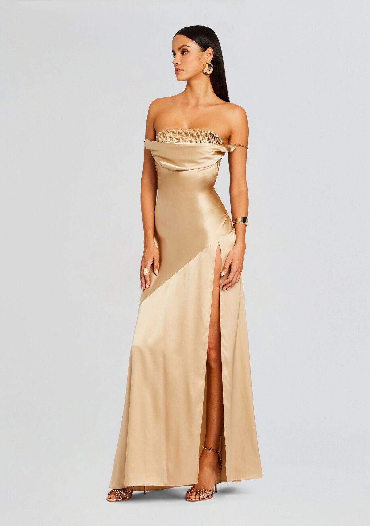 Emery Embellished Silk Dress by retrofête in Nude, product image 3