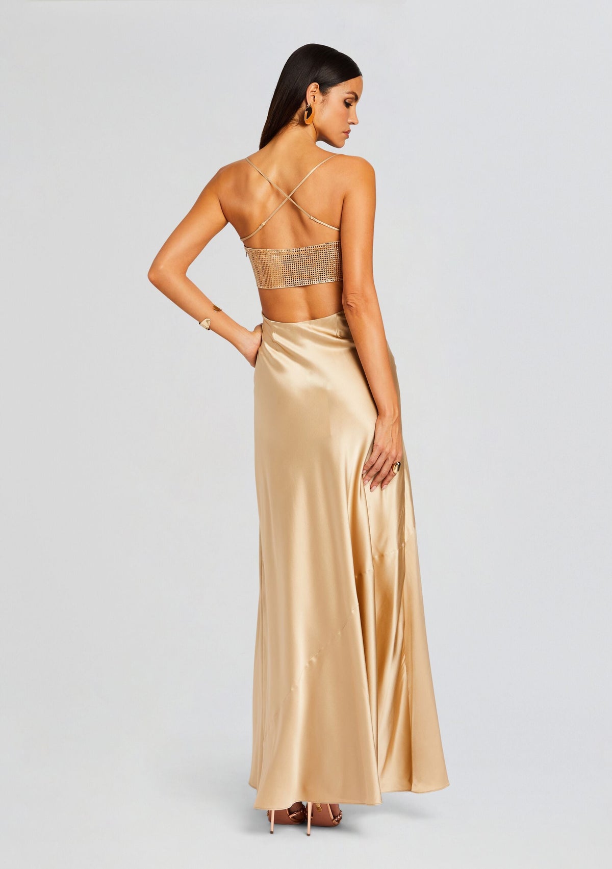 Emery Embellished Silk Dress by retrofête in Nude, product image 4