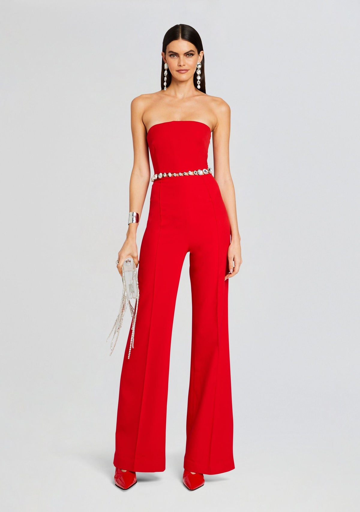 Glenda Jumpsuit by retrofête in Fiery Red/Silver, product image 1