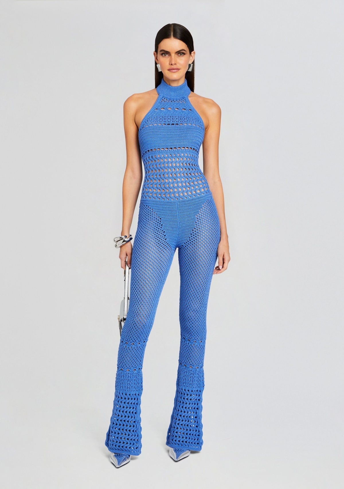 Kalena Knit Crochet Jumpsuit by retrofête in Tropical Blue, product image 1
