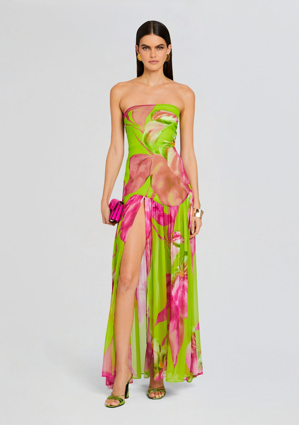 Marisol Silk Dress by retrofête in Lime Anthurium, product image 1