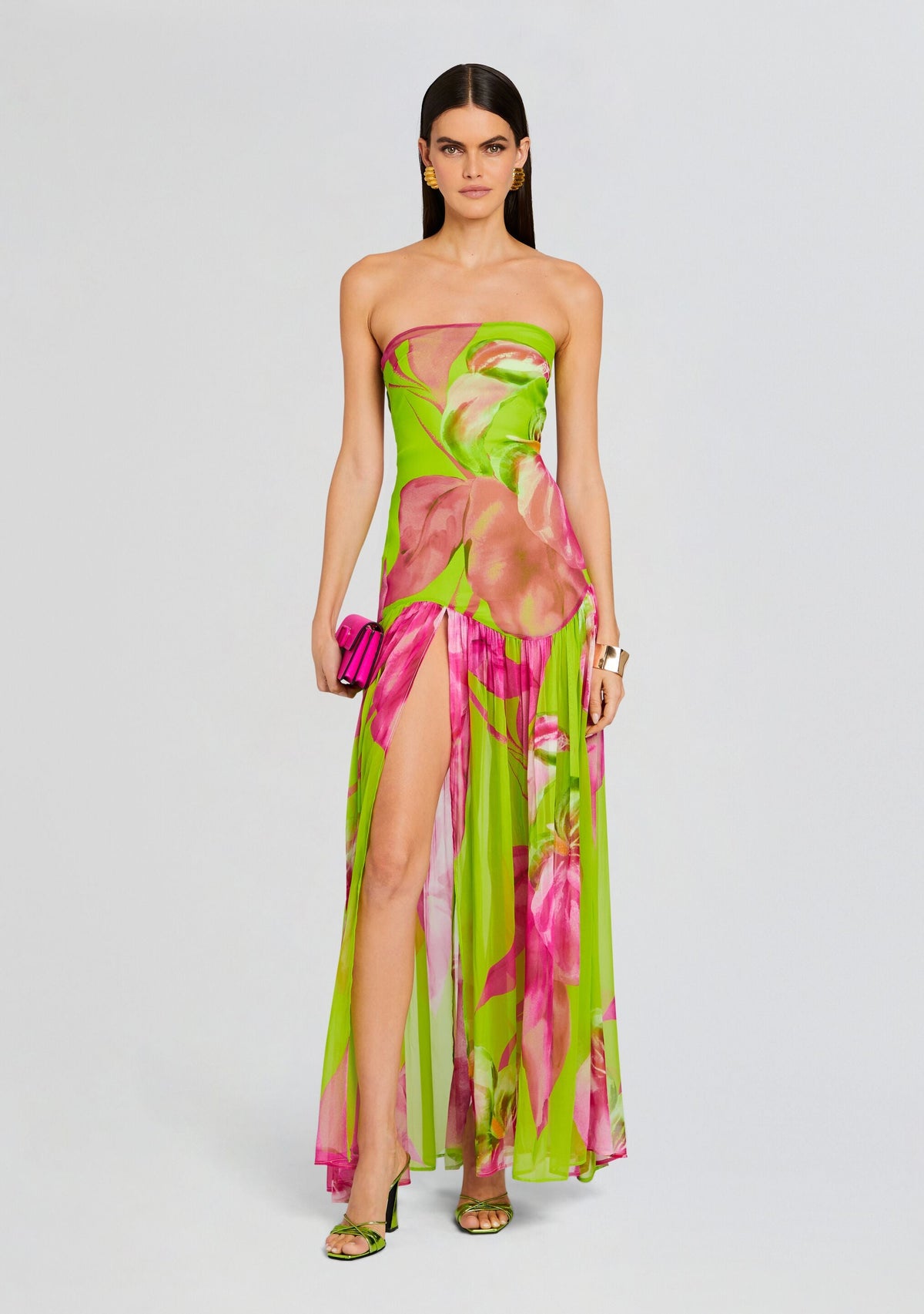 Marisol Silk Dress by retrofête in Lime Anthurium, product image 1