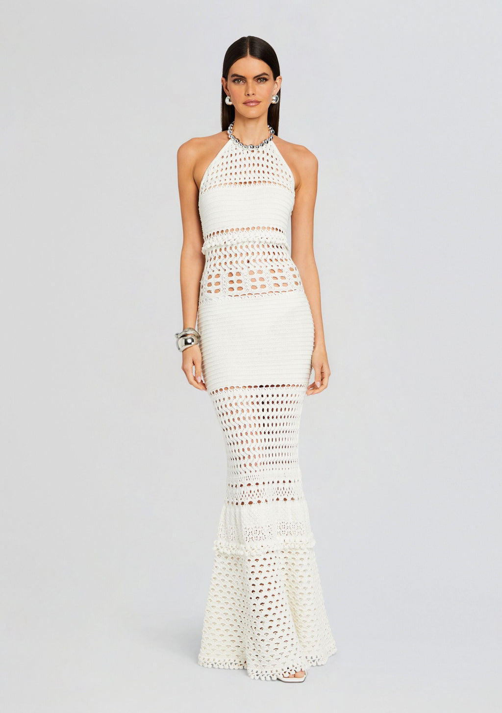 Mesa Knit Crochet Dress by retrofête in Iridescent White, product image 5