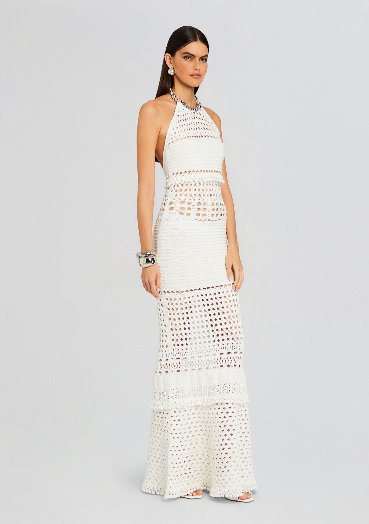 Mesa Knit Crochet Dress by retrofête in Iridescent White, product image 3