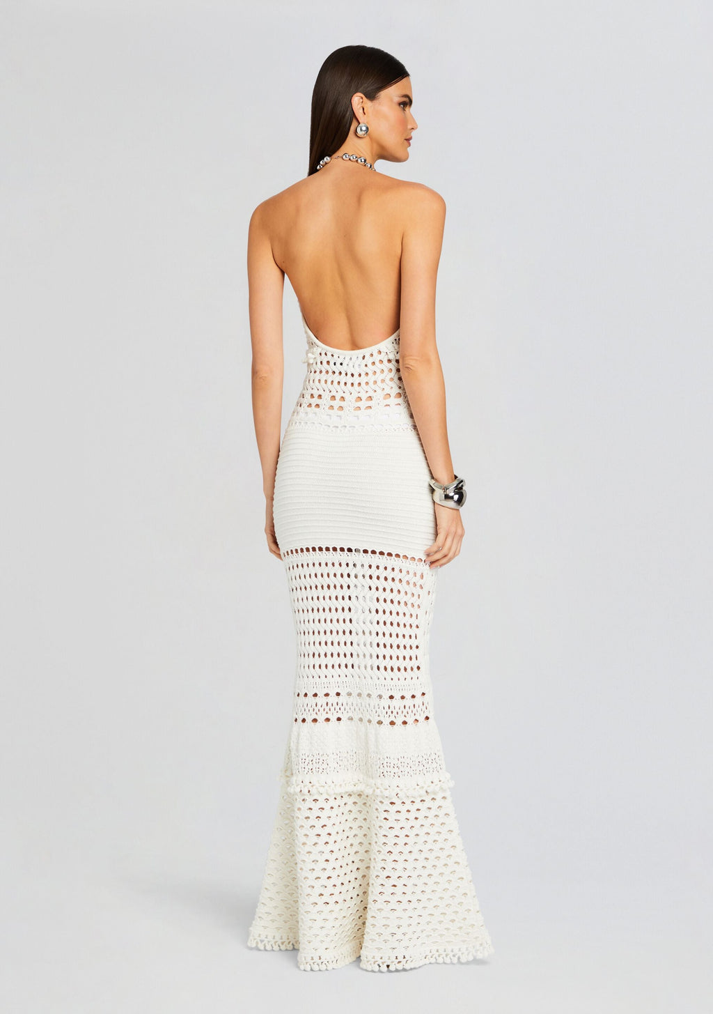 Mesa Knit Crochet Dress by retrofête in Iridescent White, product image 4