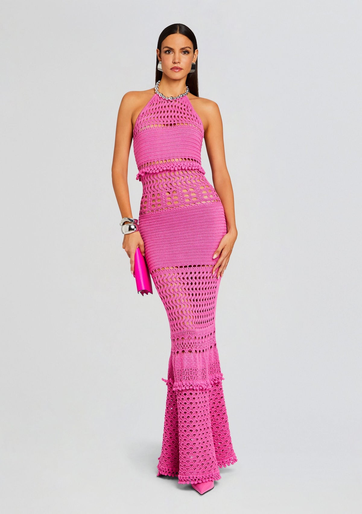 Mesa Knit Crochet Dress by retrofête in Paradise Pink, product image 1