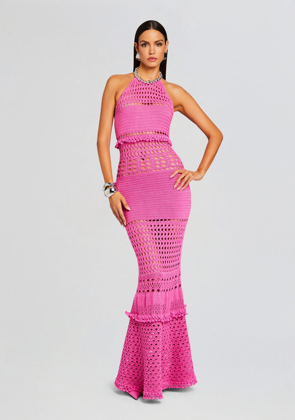 Mesa Knit Crochet Dress by retrofête in Paradise Pink, product image 4