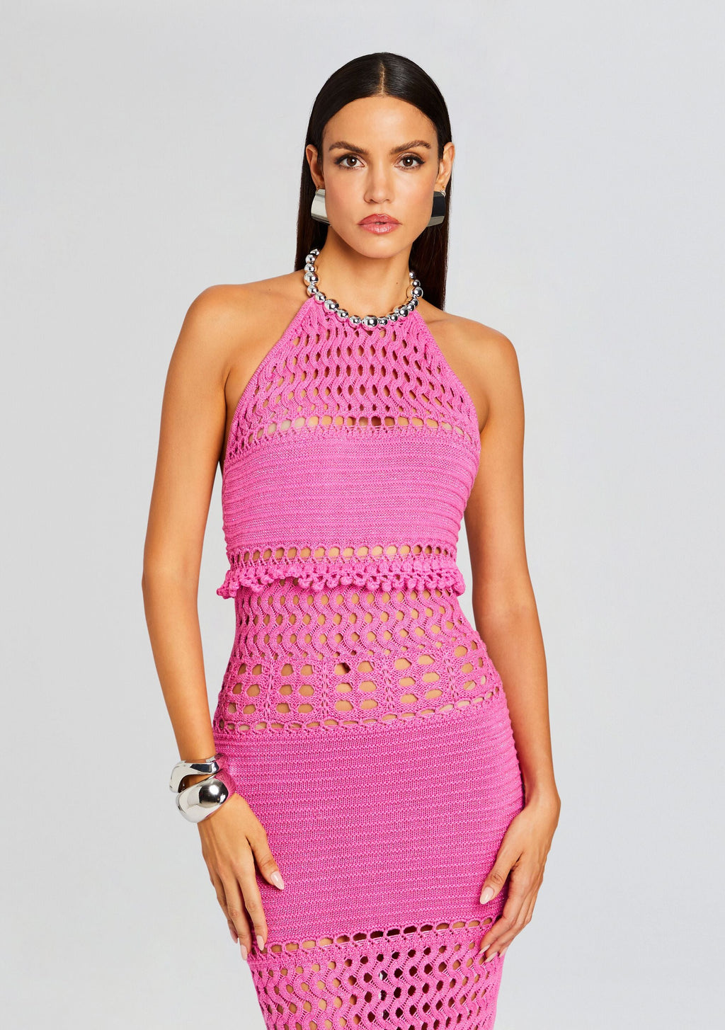 Mesa Knit Crochet Dress by retrofête in Paradise Pink, product image 5