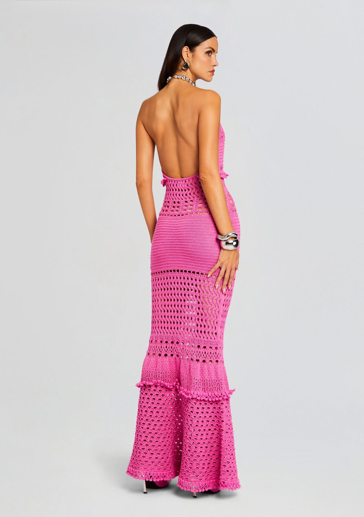 Mesa Knit Crochet Dress by retrofête in Paradise Pink, product image 3