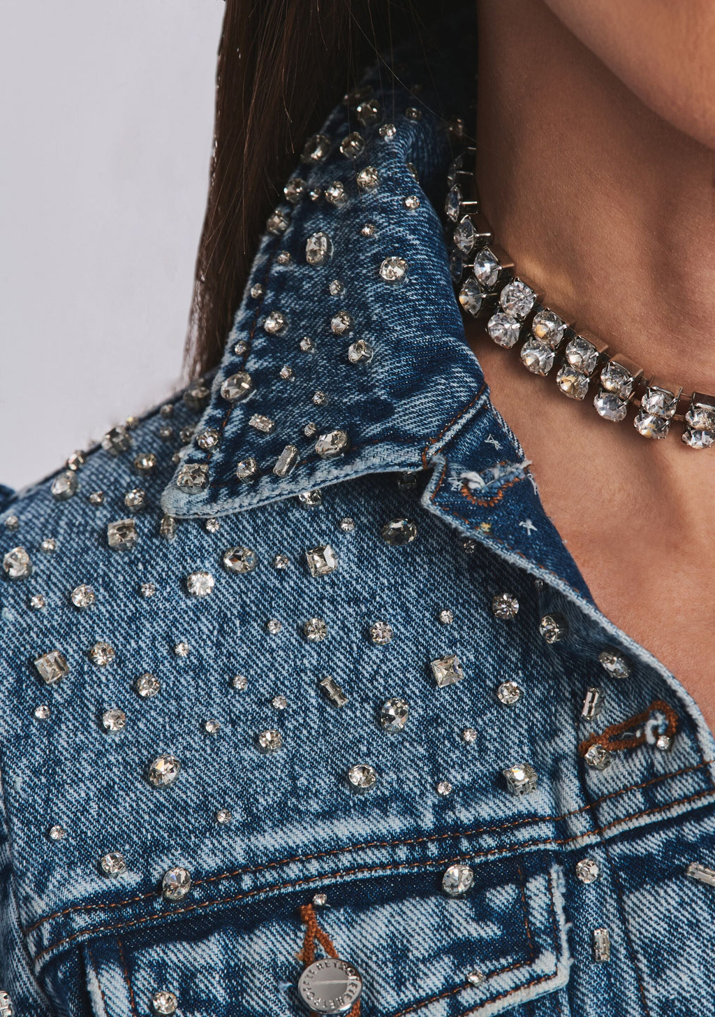 Ada Crystal Embellished Denim Jacket by retrofête in Arctic Crystal, product image 2