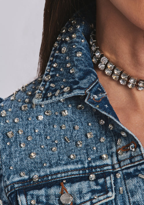 Ada Crystal Embellished Denim Jacket by retrofête in Arctic Crystal, product image 2