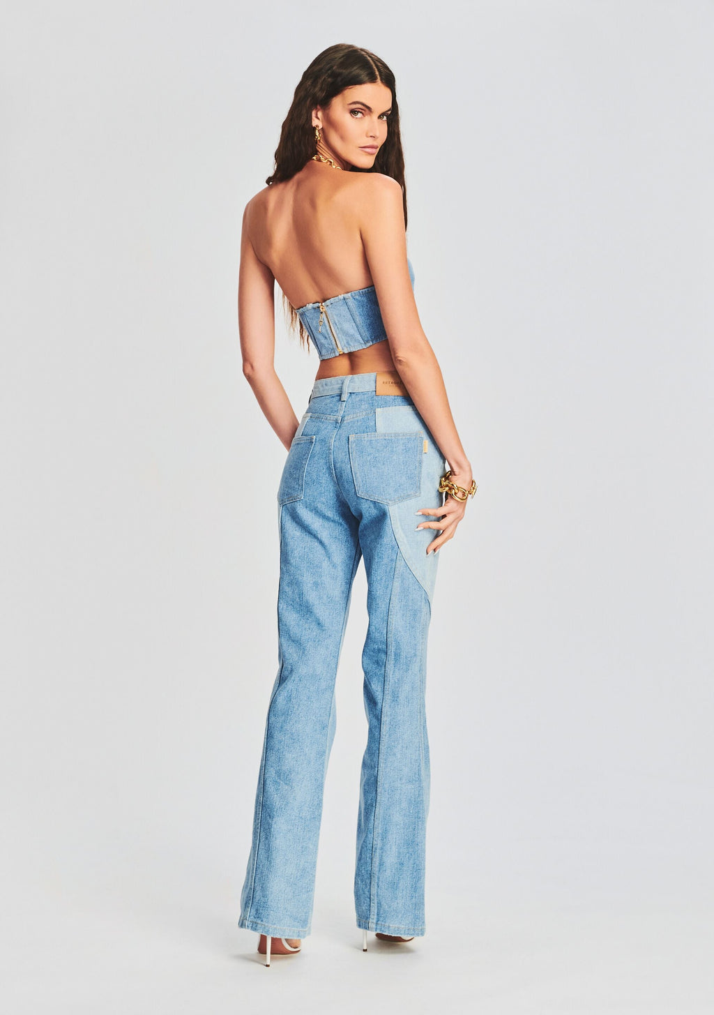 Rafael Patchwork Denim Jean by retrofête in Patchwork, product image 4