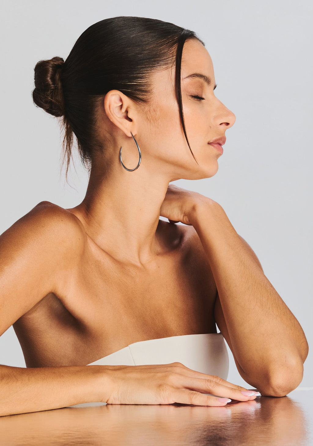 Small Moon Hoop Earrings by Keren Wolf in Silver, product image 2