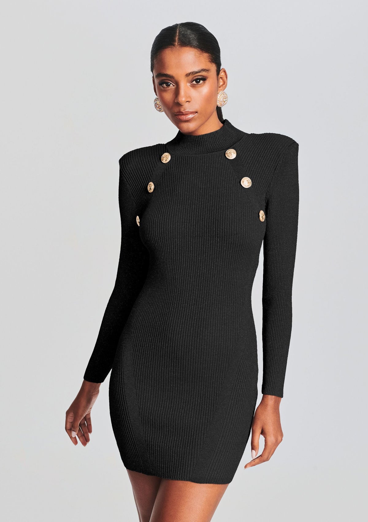 Aislinn Metallic Knit Dress by retrofête in Metallic Black, product image 2