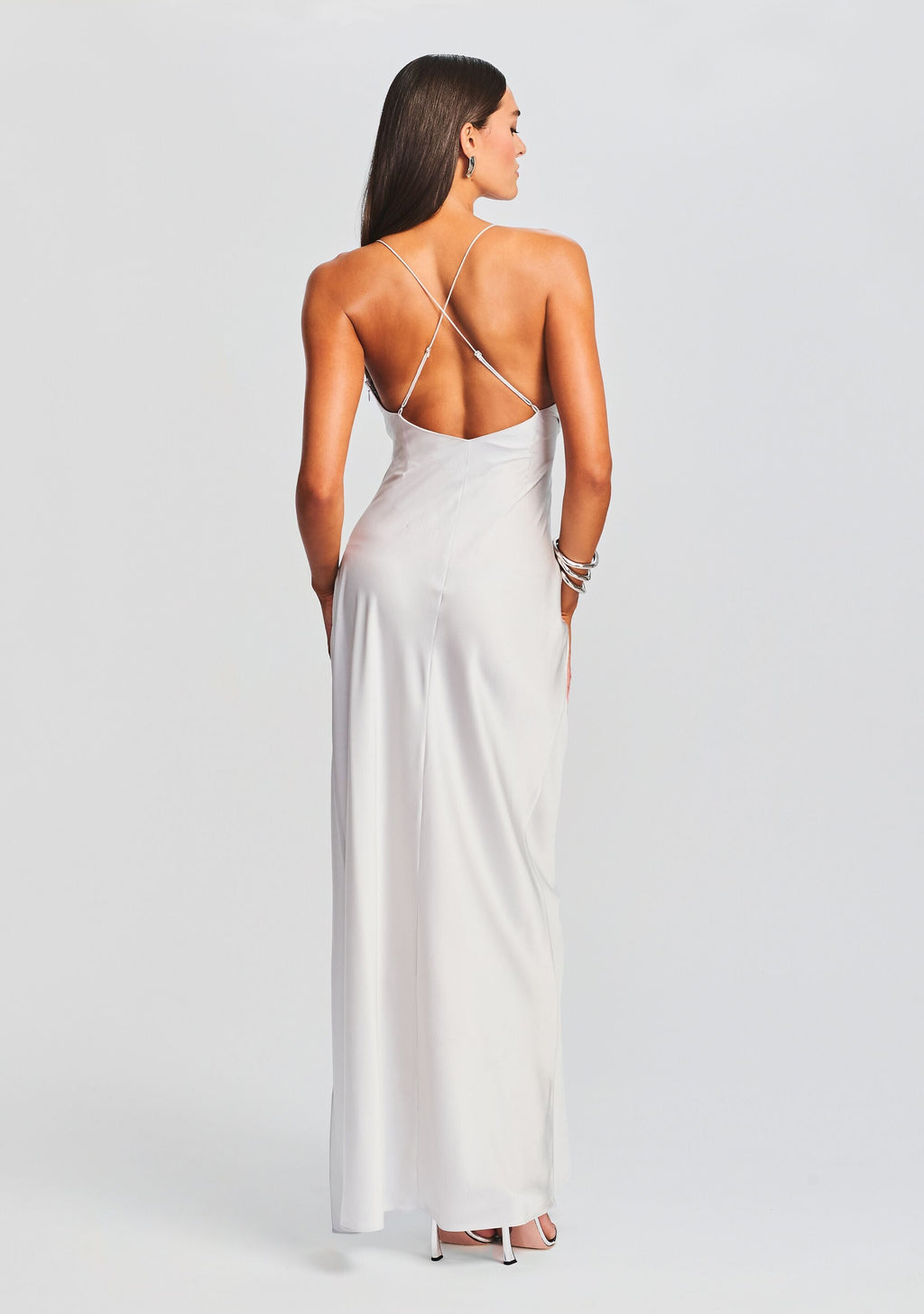 Amina Silk Dress by SEROYA in Silver, product image 4